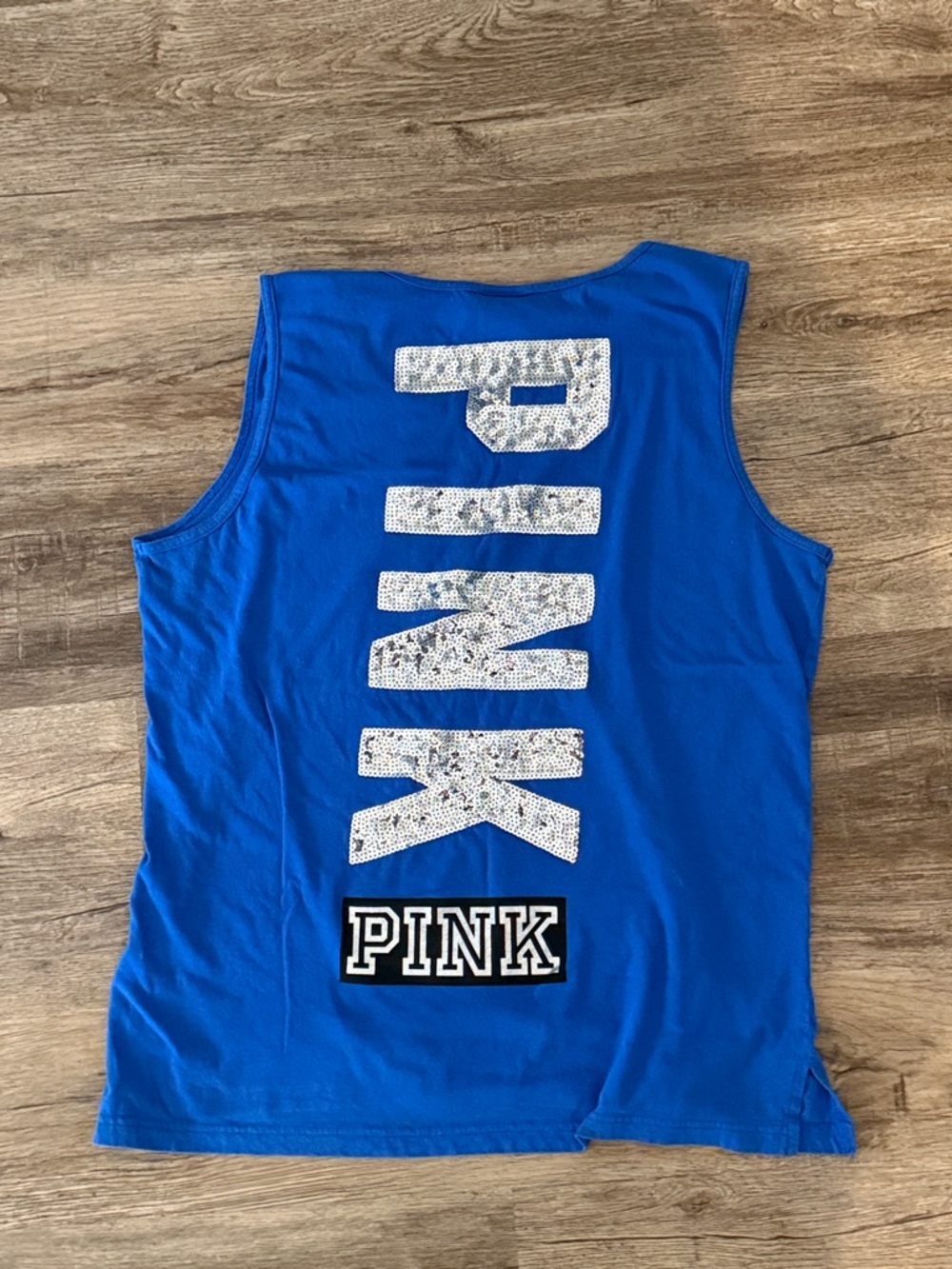 PINK Victoria's Secret Blue Sequin Logo Tank Top